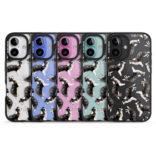 iPhone 16 Pro Max Border Collie Watercolour Dog Pattern Black Impact Phone Case