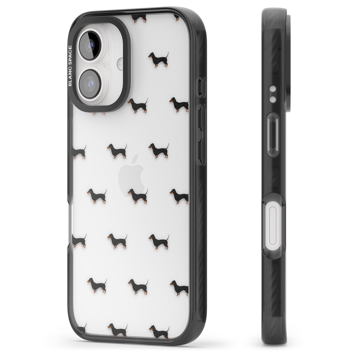 iPhone 16 Pro Max Dachshund Dog Pattern Clear Black Impact Phone Case