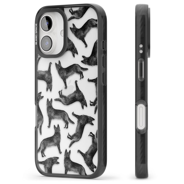 iPhone 16 Pro Max German Shepherd (Black) Watercolour Dog Pattern Black Impact Phone Case