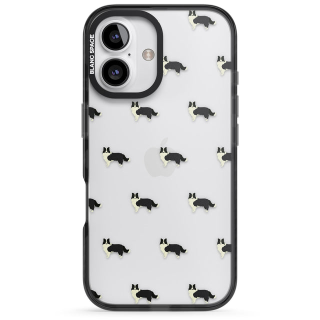 iPhone 16 Pro Max Border Collie Dog Pattern Clear Black Impact Phone Case