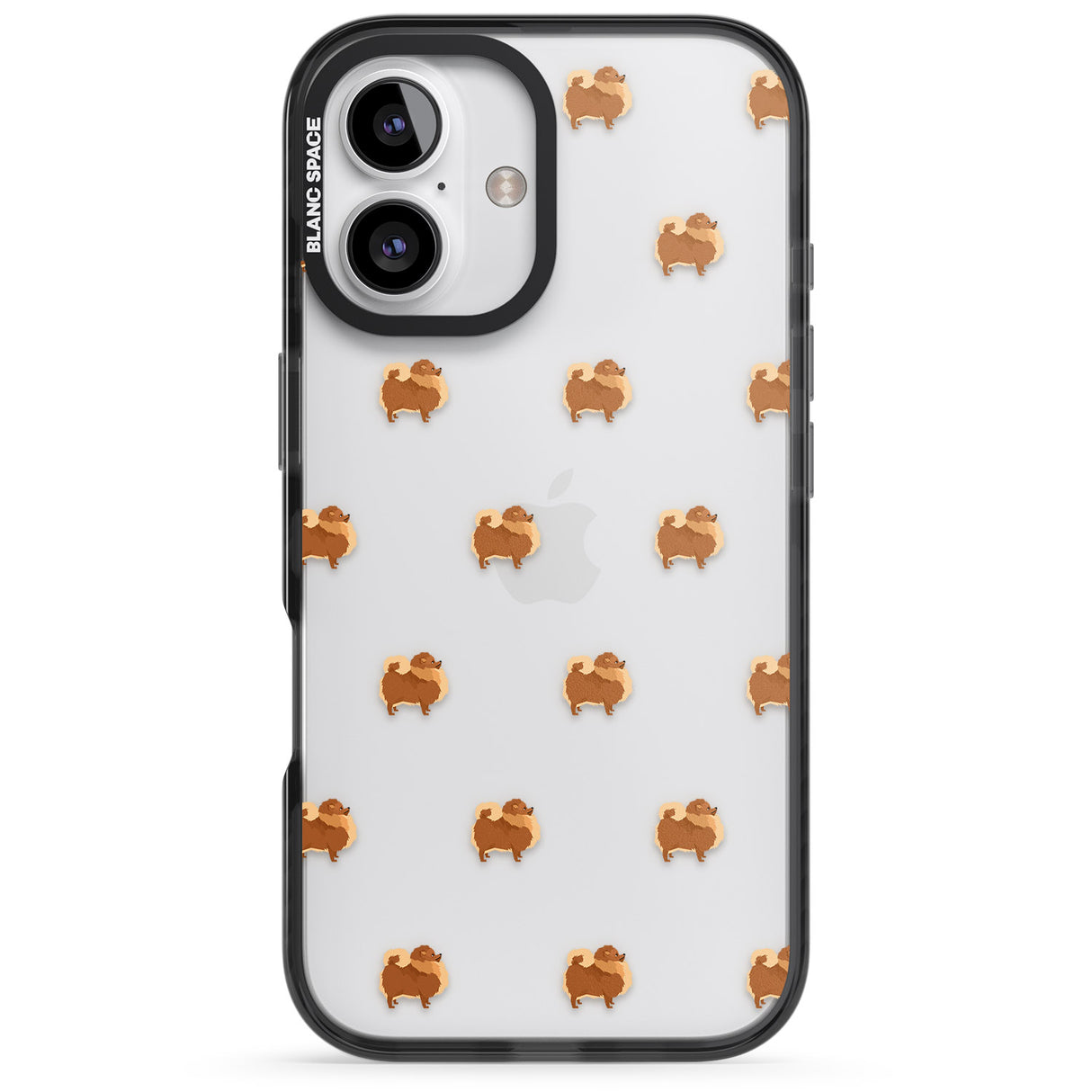 iPhone 16 Pro Max Pomeranian Dog Pattern Clear Black Impact Phone Case