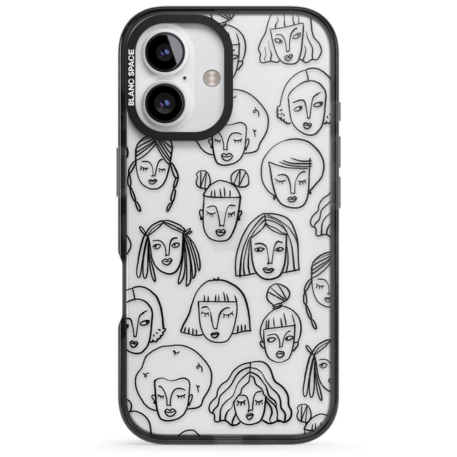 iPhone 16 Pro Max Girl Portrait Doodles Black Impact Phone Case