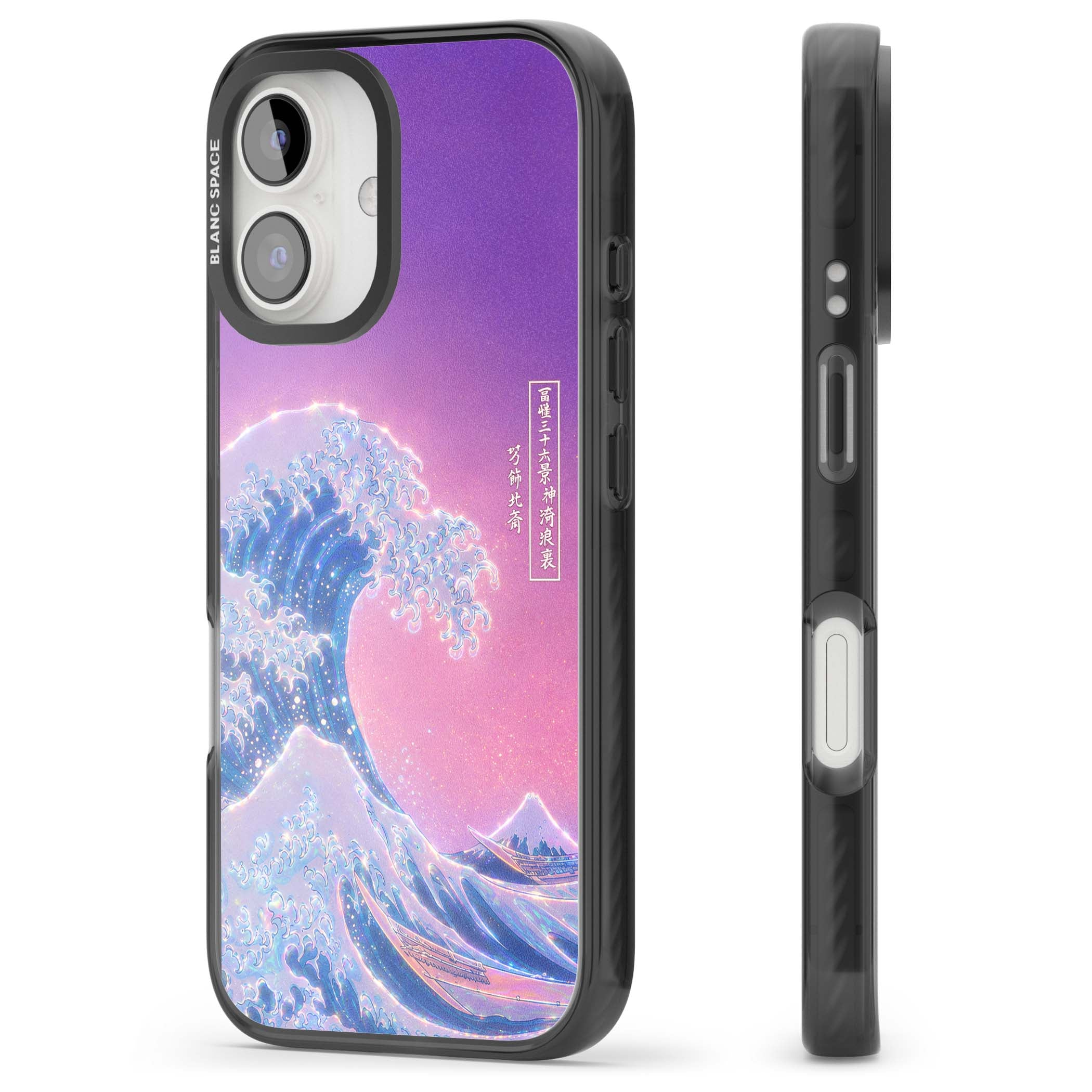 The Great Opal Wave Japanese iPhone case featuring Hokusai's great wave in iridescent pastels with lilac sky and Mou | Black Impact case for iPhone 16, iPhone 16 Plus