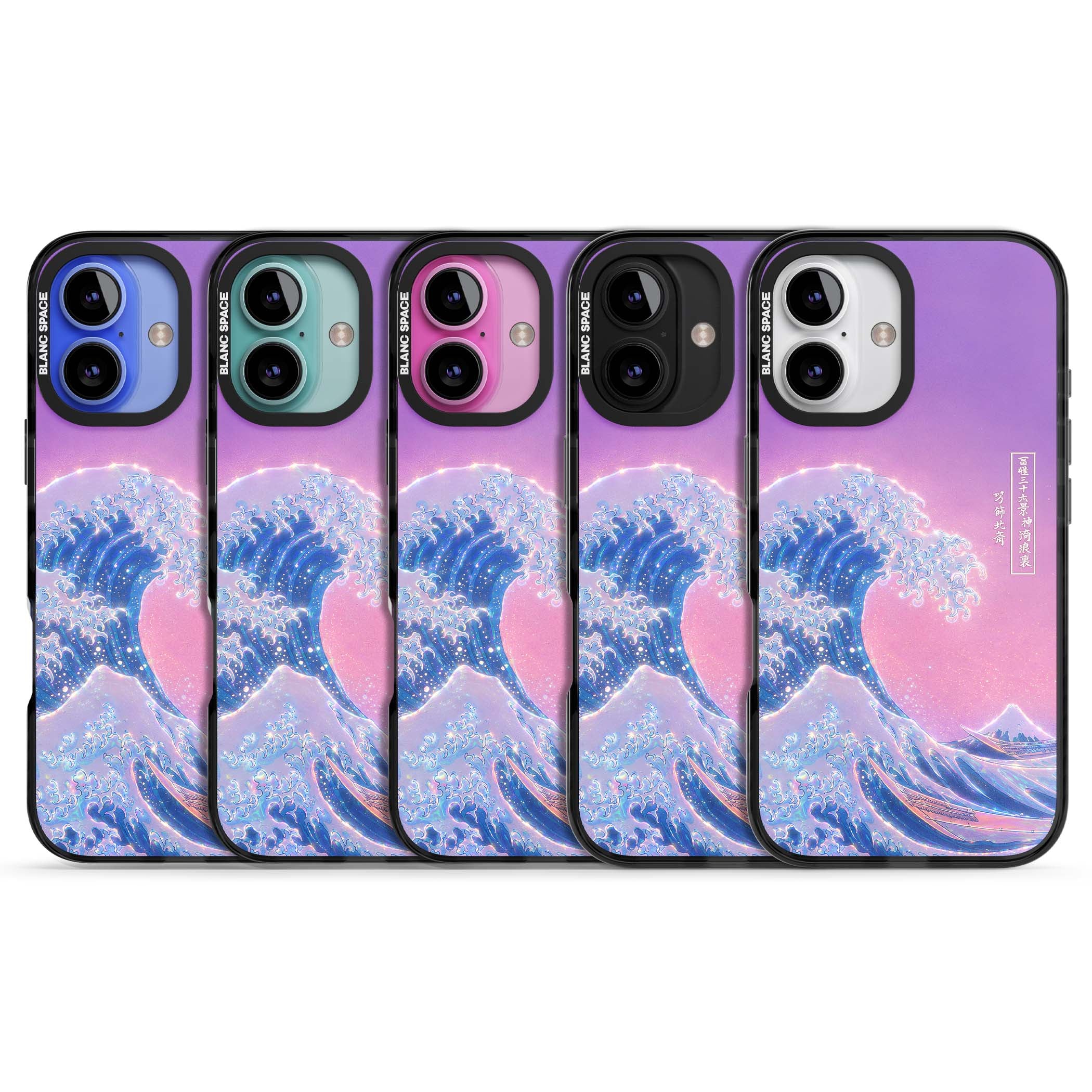 The Great Opal Wave Japanese iPhone case featuring Hokusai's great wave in iridescent pastels with lilac sky and Mou | Black Impact case for iPhone 16, iPhone 16 Plus