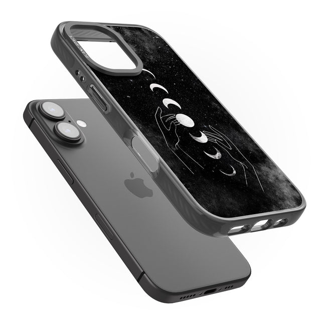 iPhone 16 Pro Max Moon Phases and Hands Black Impact Phone Case