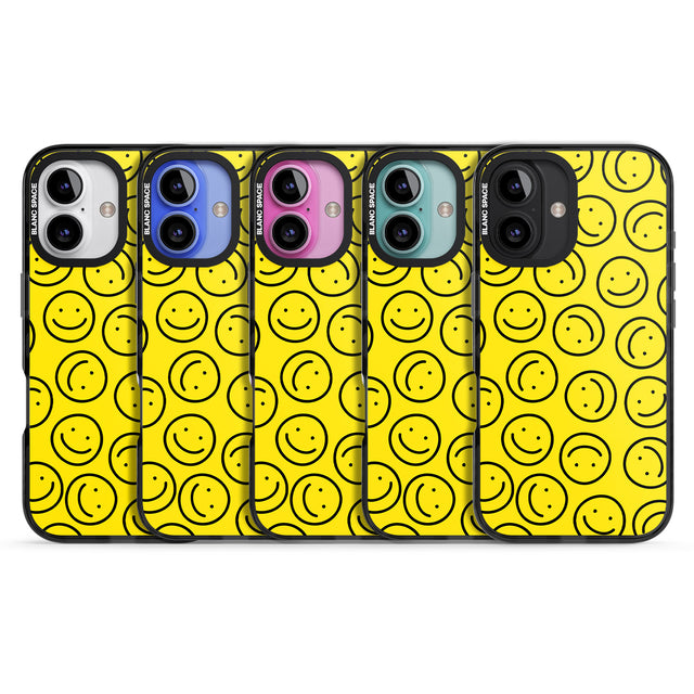 iPhone 16 Pro Max Happy Face Pattern Black Impact Phone Case