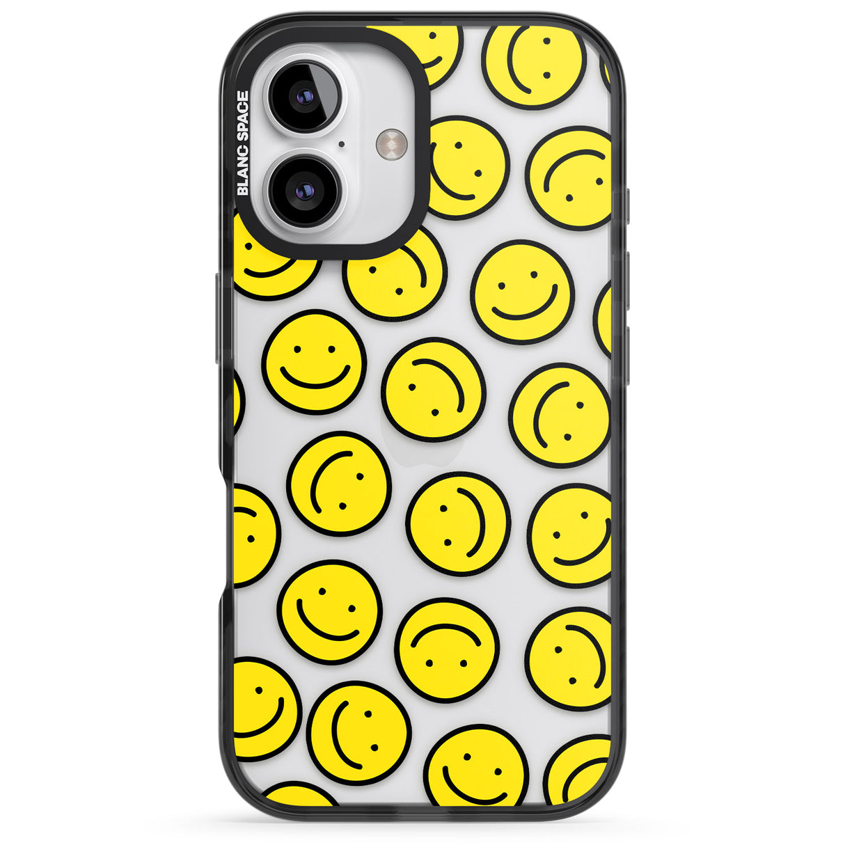 iPhone 16 Pro Max Happy Face Clear Pattern Black Impact Phone Case