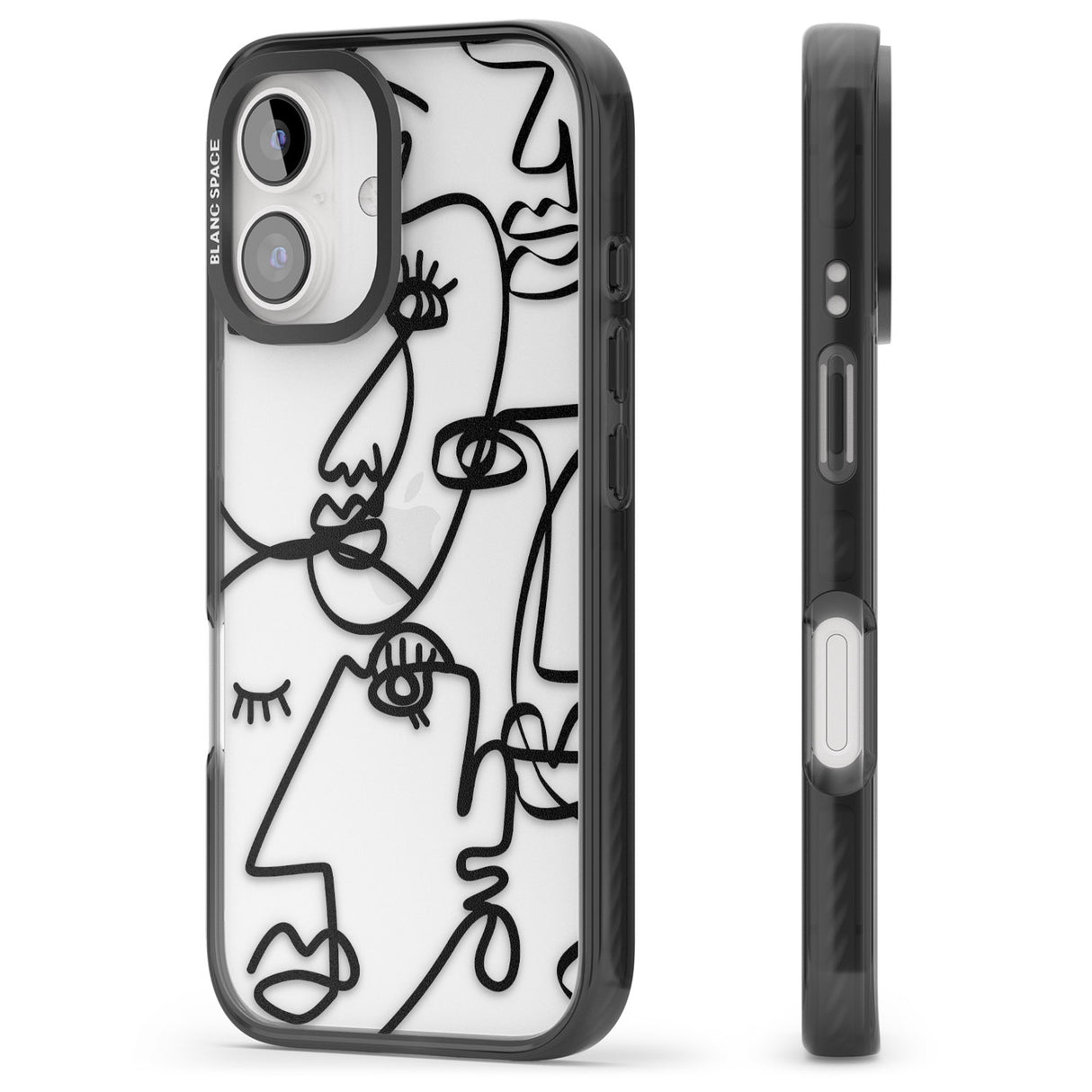 iPhone 16 Pro Max Abstract Continuous Line Faces Black on Clear Black Impact Phone Case