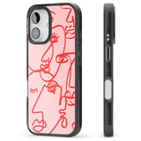 iPhone 16 Pro Max Abstract Continuous Line Faces Red on Pink Black Impact Phone Case