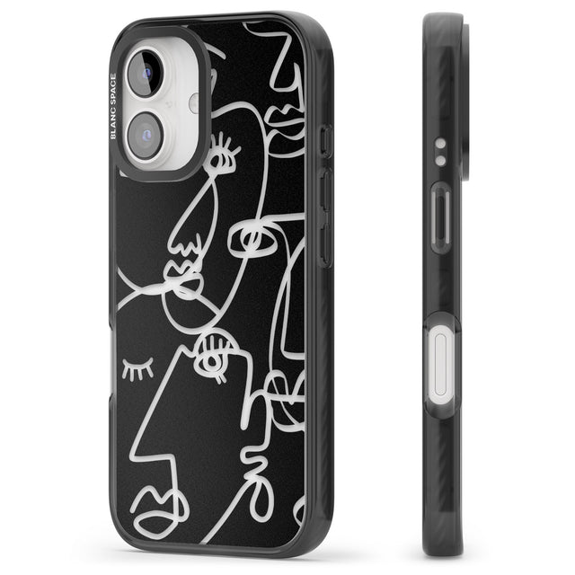 iPhone 16 Pro Max Abstract Continuous Line Faces Clear on Black Black Impact Phone Case