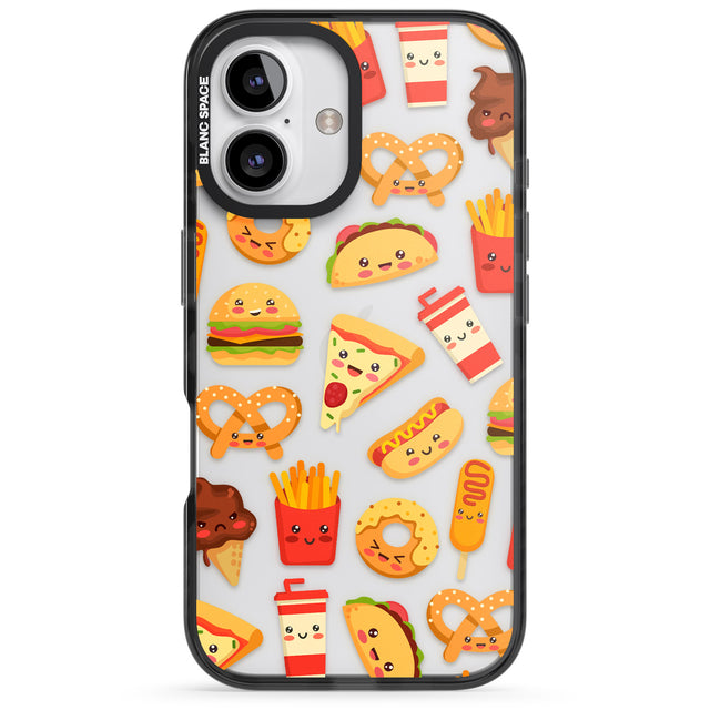 iPhone 16 Pro Max Fast Food Patterns Kawaii Fast Food Mix Black Impact Phone Case