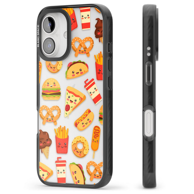 iPhone 16 Pro Max Fast Food Patterns Kawaii Fast Food Mix Black Impact Phone Case