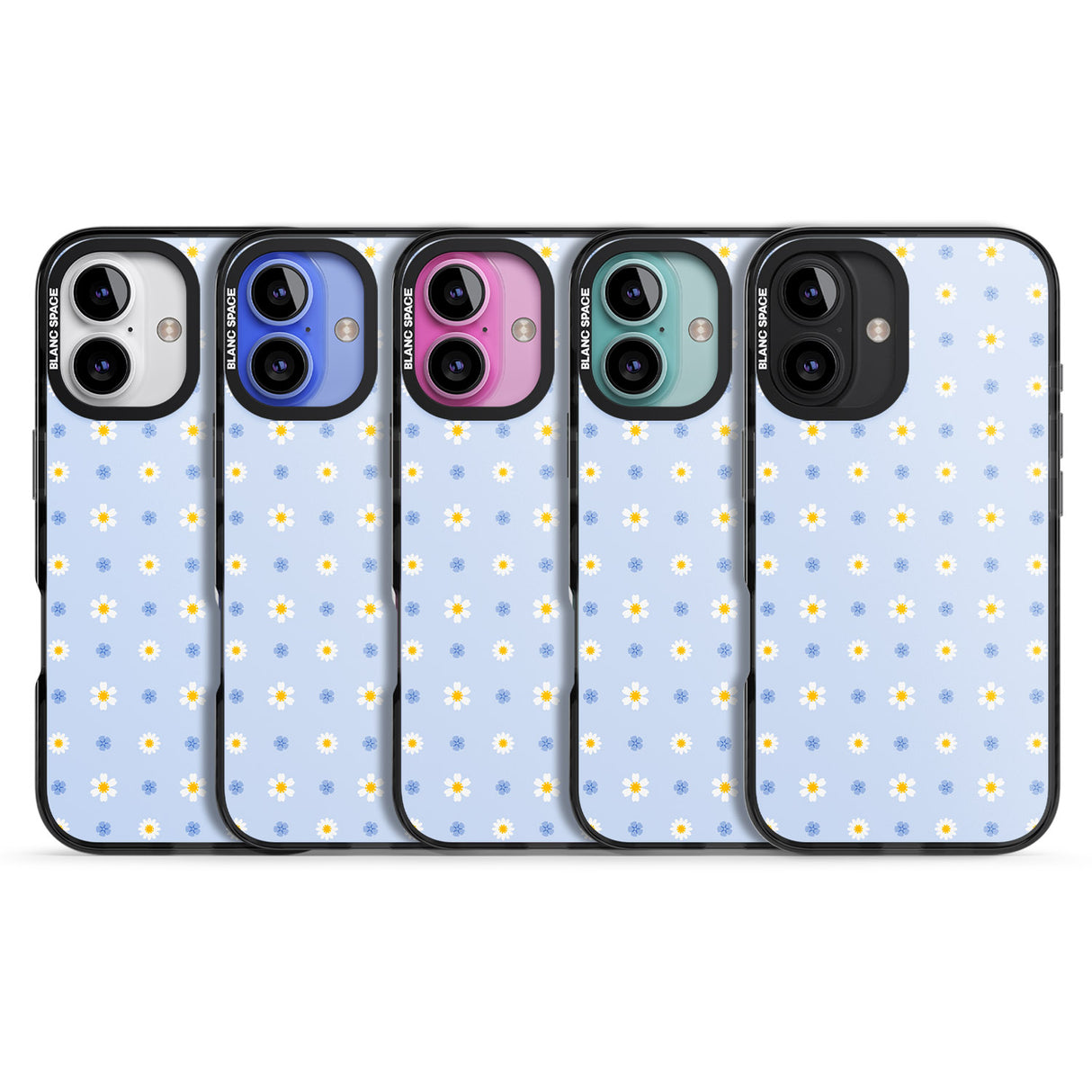 iPhone 16 Pro Max Pale Blue Daisies Black Impact Phone Case