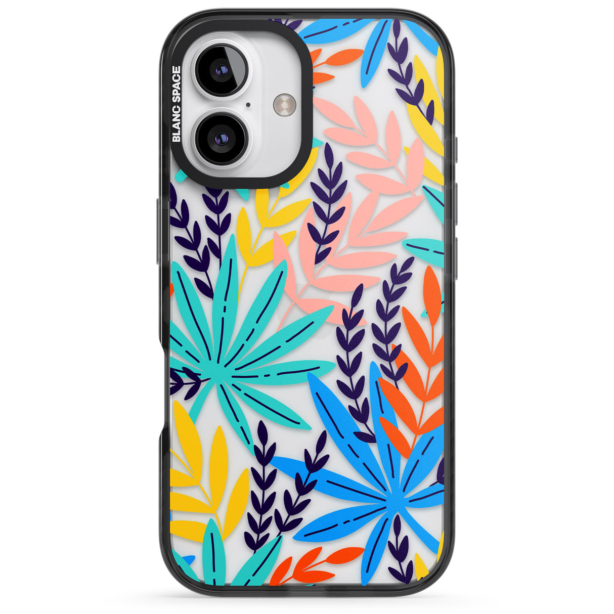 iPhone 16 Pro Max Tropical Palm Leaves Black Impact Phone Case