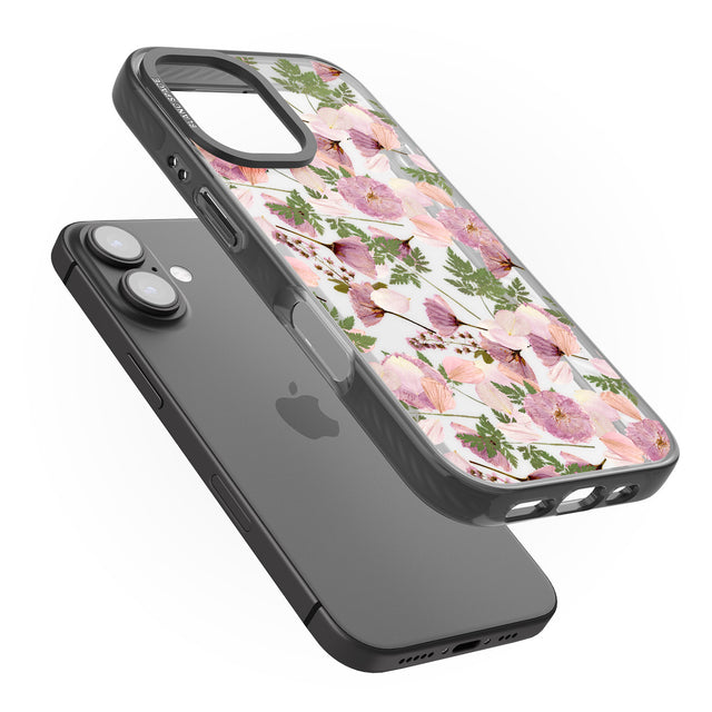 iPhone 16 Pro Max Leafy Floral Pattern Transparent Design Black Impact Phone Case