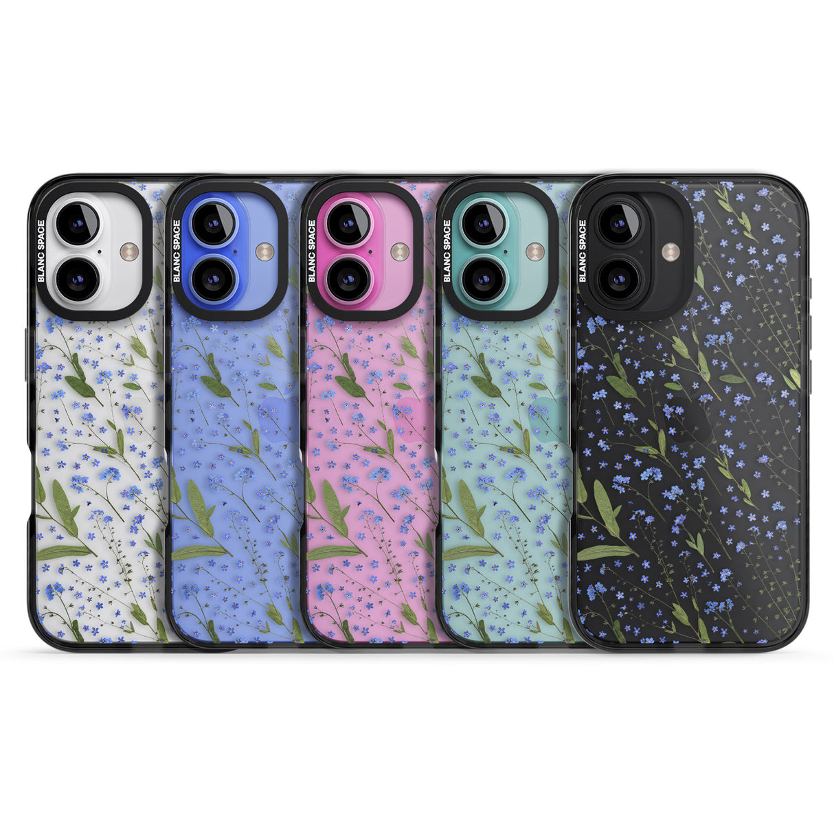 iPhone 16 Pro Max Blue Wild Flower Design Black Impact Phone Case