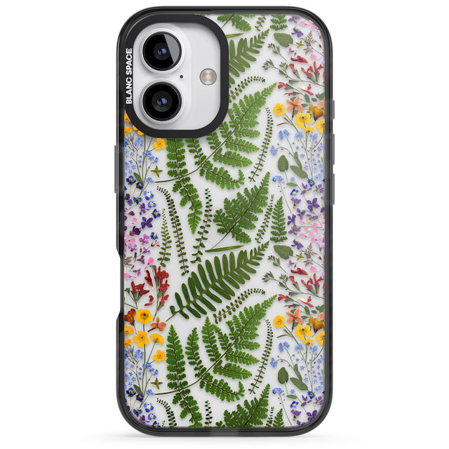 iPhone 16 Pro Max Busy Floral and Fern Design Black Impact Phone Case