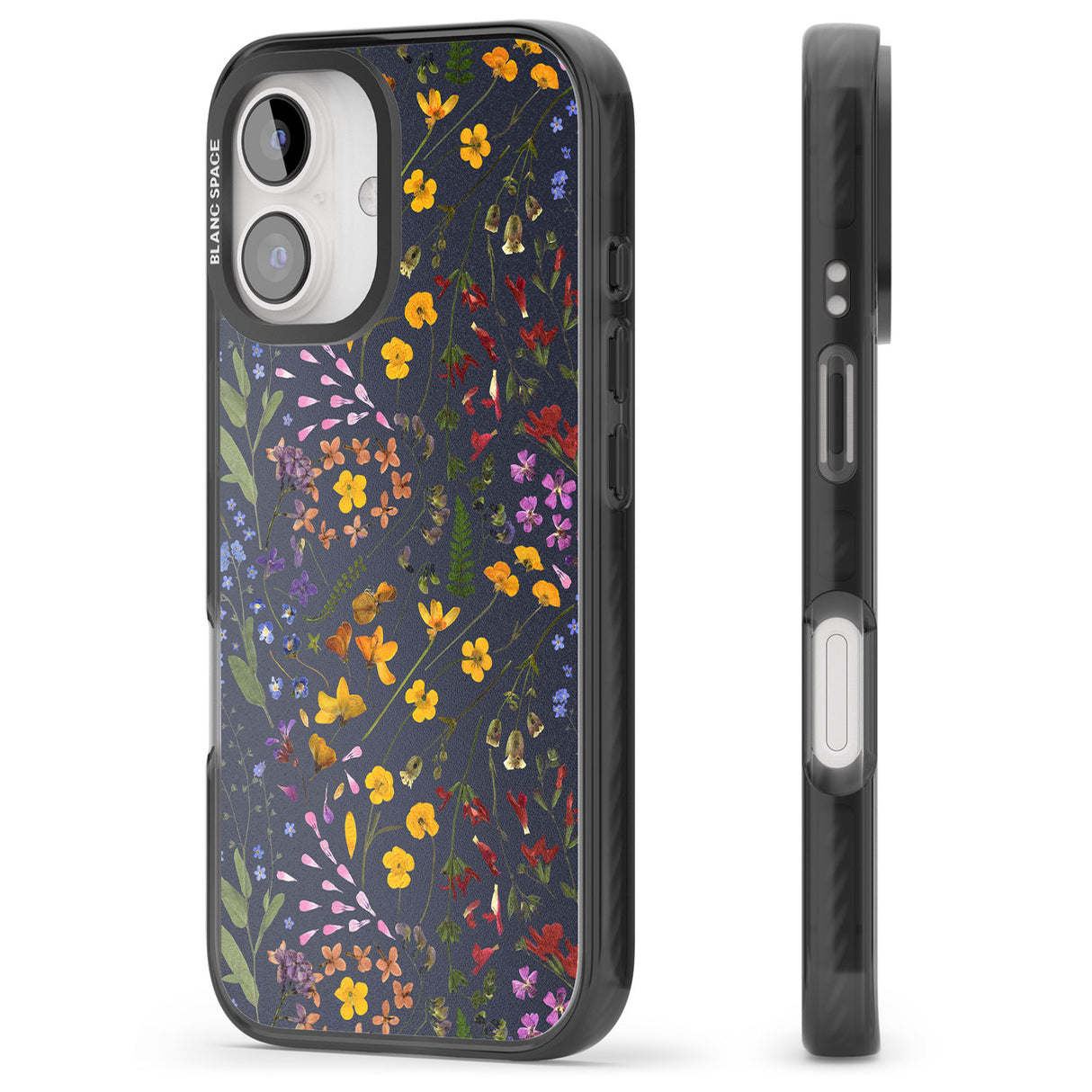 iPhone 16 Pro Max Wildflower & Leaves Cluster Design - Navy Black Impact Phone Case