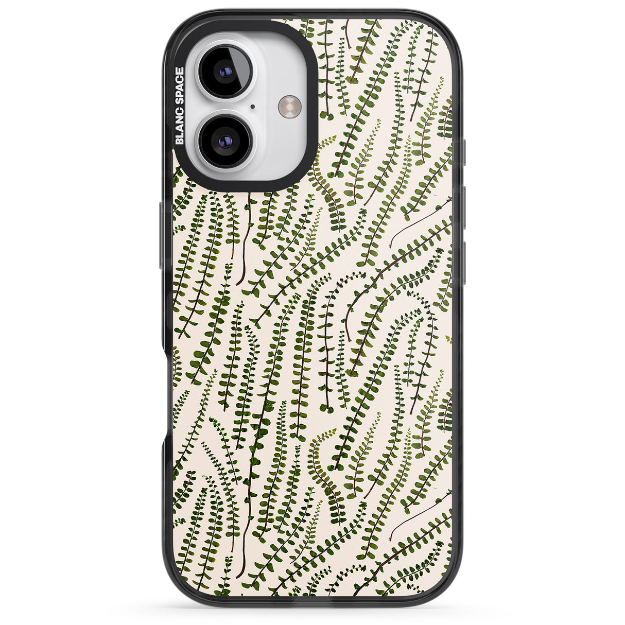 iPhone 16 Pro Max Fern Leaf Pattern Design - Cream Black Impact Phone Case