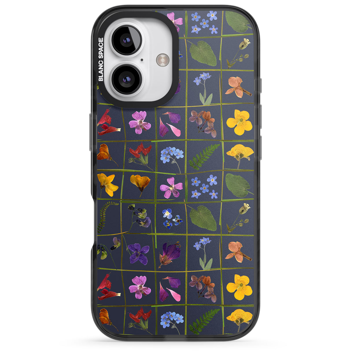 iPhone 16 Pro Max Wildflower Grid Boxes Pattern - Navy Black Impact Phone Case