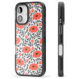 iPhone 16 Pro Max Red Poppy Transparent Floral Black Impact Phone Case