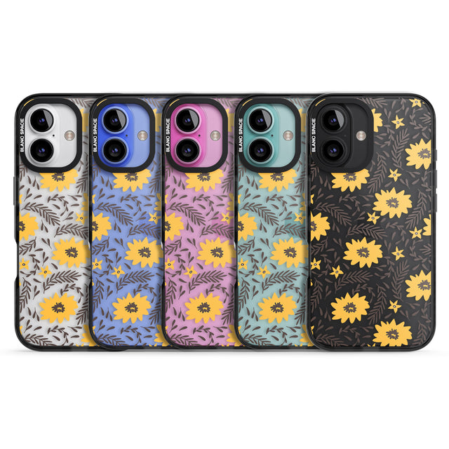 iPhone 16 Pro Max Yellow Blossoms Transparent Floral Black Impact Phone Case