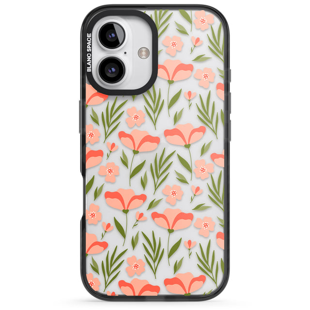 iPhone 16 Pro Max Pink Petals Transparent Floral Black Impact Phone Case