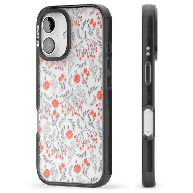 iPhone 16 Pro Max Red Fruits Transparent Floral Black Impact Phone Case