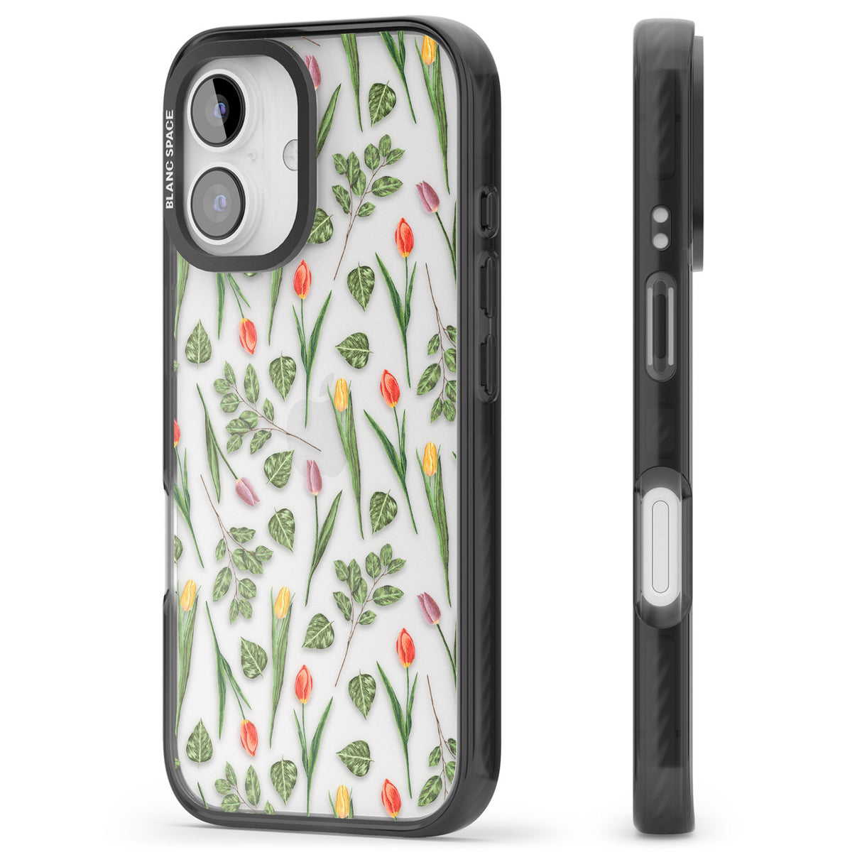 iPhone 16 Pro Max Spring Tulips Transparent Floral Black Impact Phone Case