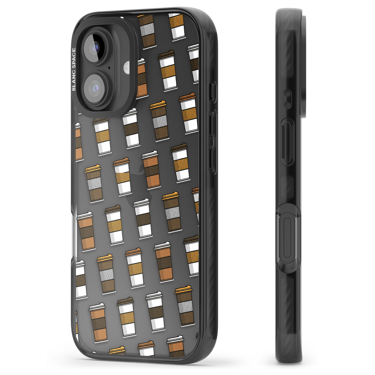 iPhone 16 Pro Max Coffee Cup Pattern Black Impact Phone Case