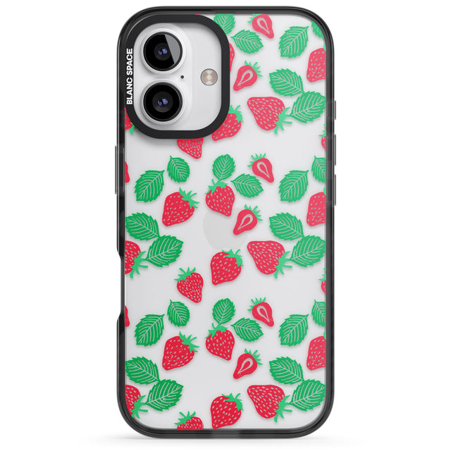 iPhone 16 Pro Max Strawberry Pattern Black Impact Phone Case