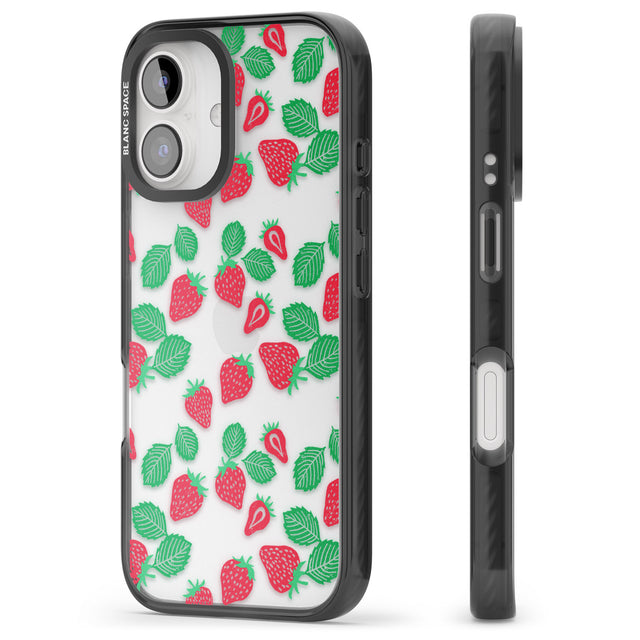 iPhone 16 Pro Max Strawberry Pattern Black Impact Phone Case