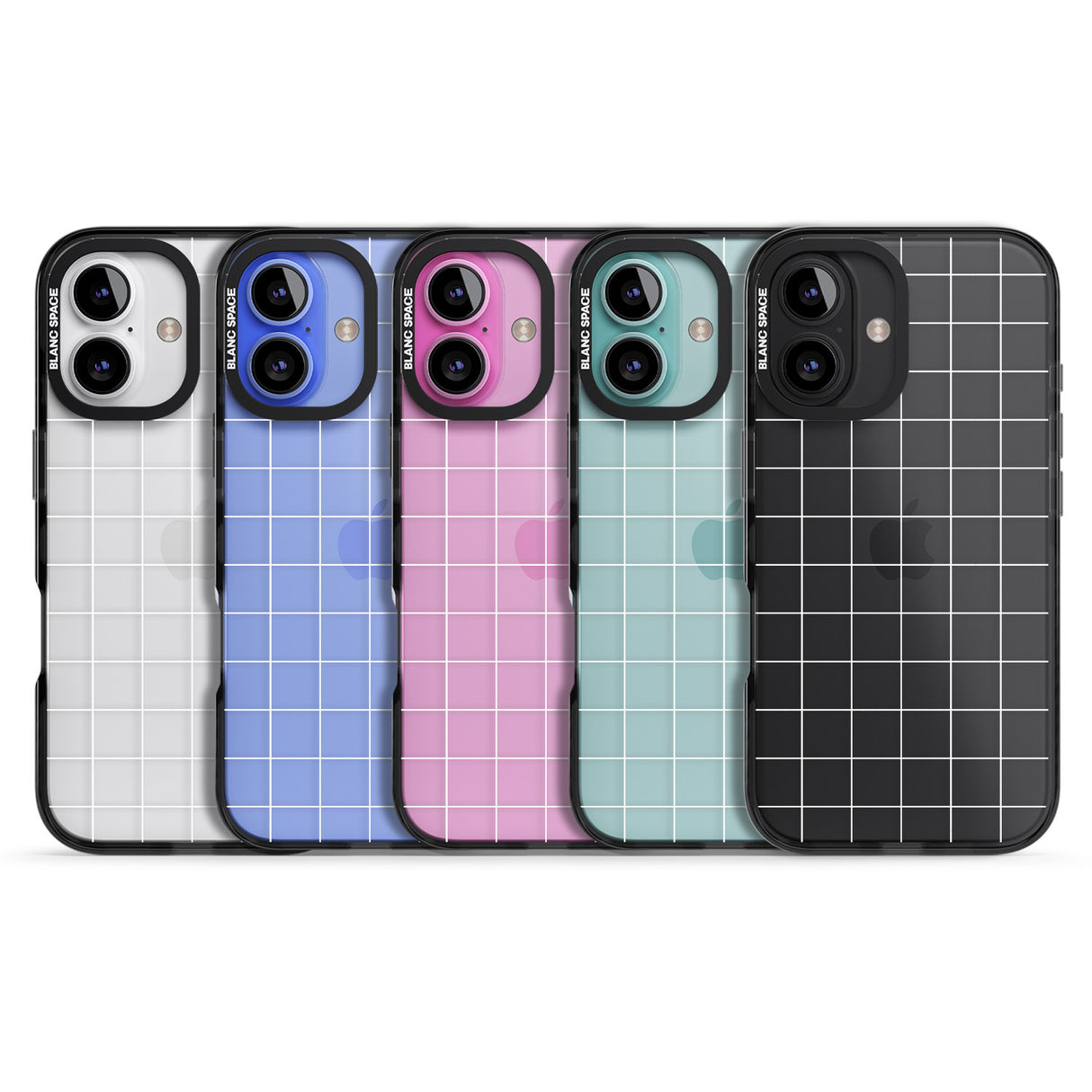 iPhone 16 Pro Max Simplistic Large Grid Pattern White (Transparent) Black Impact Phone Case