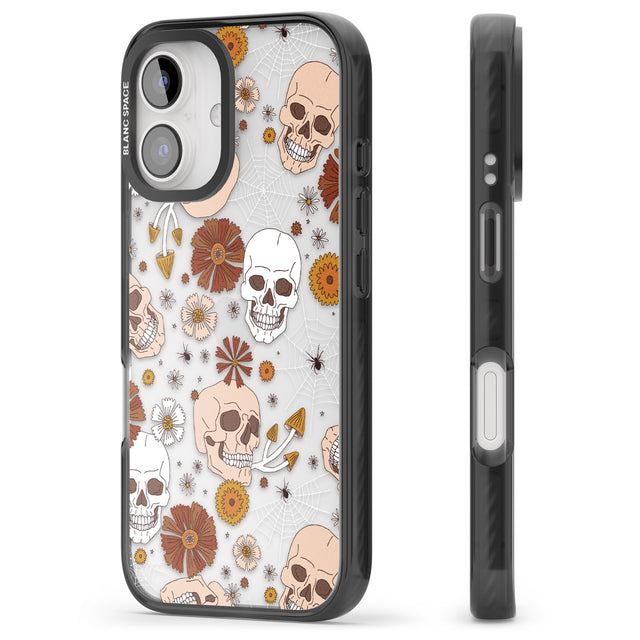 iPhone 16 Pro Max Halloween Skulls and Flowers Black Impact Phone Case