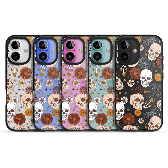 iPhone 16 Pro Max Halloween Skulls and Flowers Black Impact Phone Case