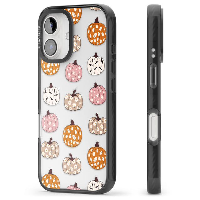 Floral Pumpkins Black Impact Phone Case for iPhone 16, iPhone 16 Plus