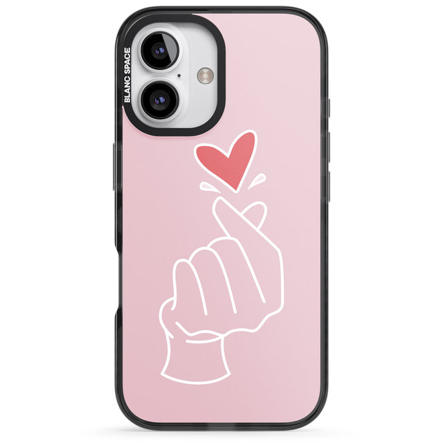 iPhone 16 Pro Max Pink Finger Heart Black Impact Phone Case