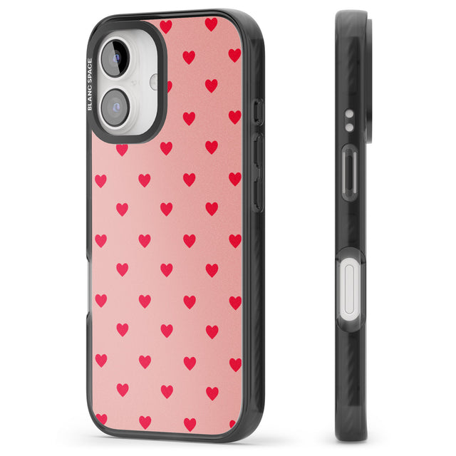 iPhone 16 Pro Max Small Heart Pattern: Red & Pink Black Impact Phone Case