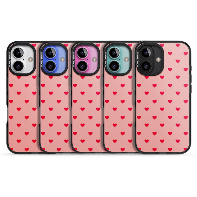 iPhone 16 Pro Max Small Heart Pattern: Red & Pink Black Impact Phone Case