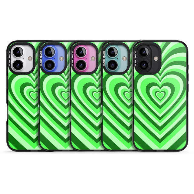 iPhone 16 Pro Max Green Heart Illusion Black Impact Phone Case