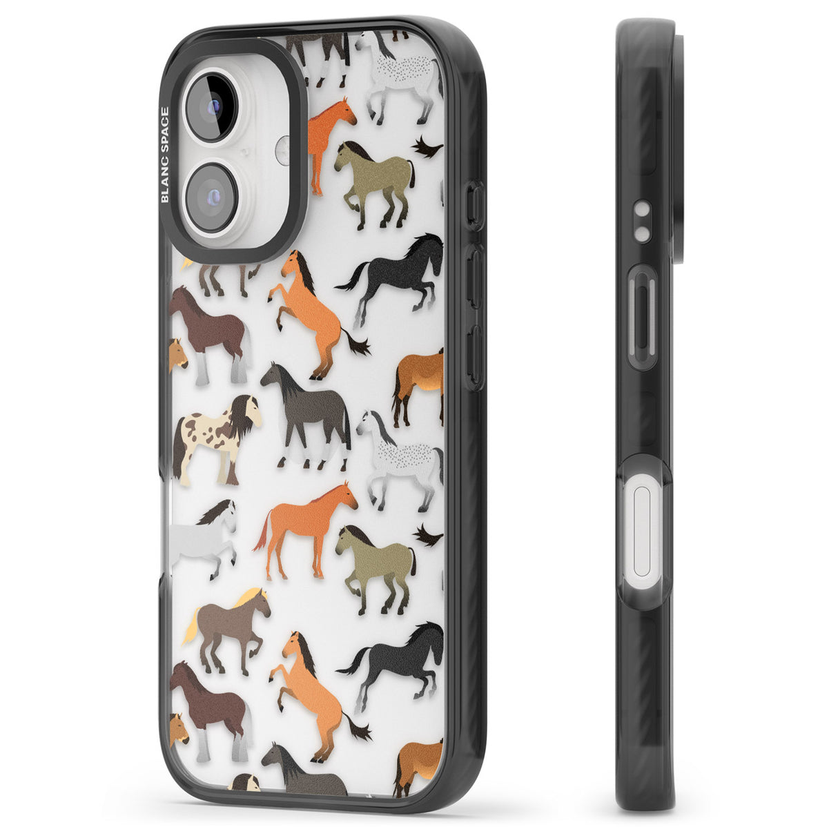 iPhone 16 Pro Max Horse Pattern Black Impact Phone Case