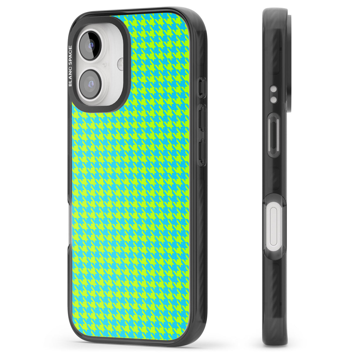 iPhone 16 Pro Max Neon Lime & Turquoise Houndstooth Pattern Black Impact Phone Case