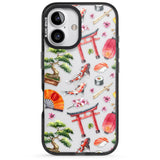 iPhone 16 Pro Max Mixed Japanese Watercolour Pattern Black Impact Phone Case