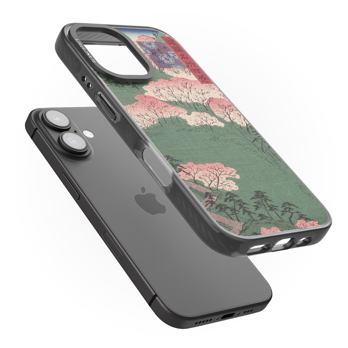 iPhone 16 Pro Max Japanese Illustration Cherry Blossom Forest Black Impact Phone Case