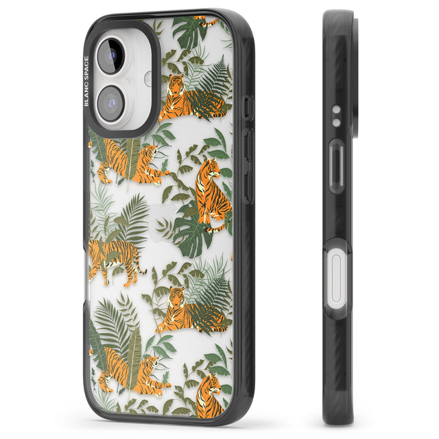 iPhone 16 Pro Max ClearTiger & Fern Jungle Cat Pattern Black Impact Phone Case