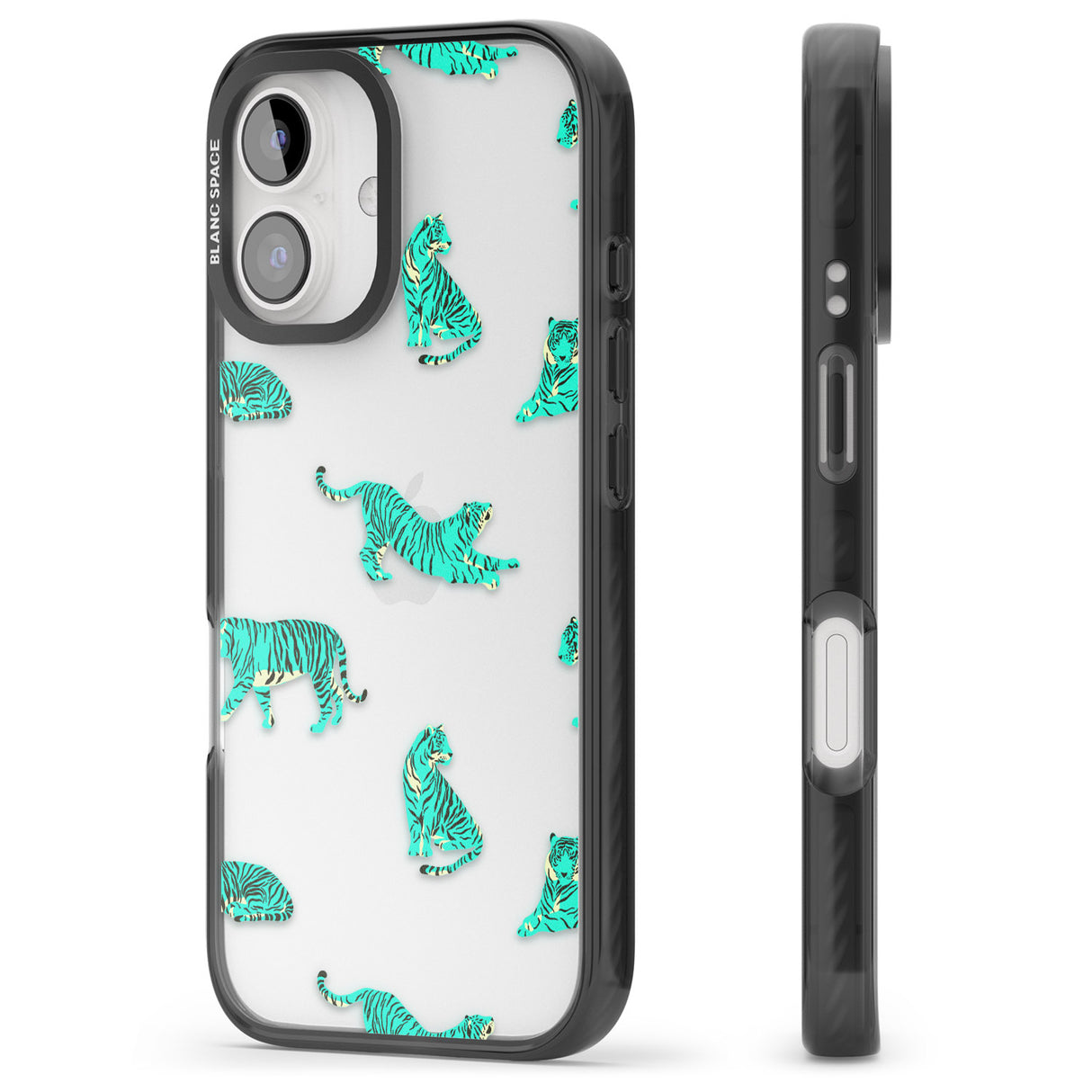 iPhone 16 Pro Max Turquoise Tiger Jungle Cat Pattern Black Impact Phone Case