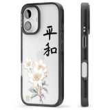 Peace and Flowers Black Impact Phone Case for iPhone 16, iPhone 16 Plus