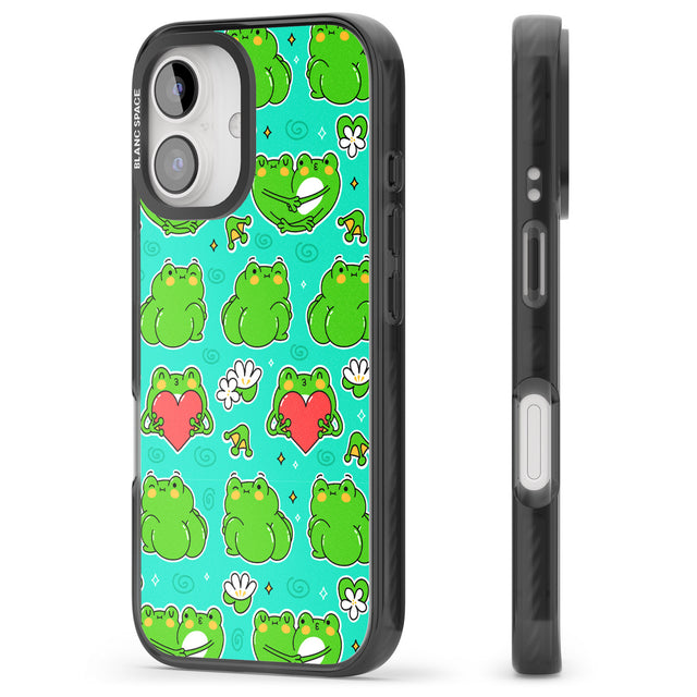 iPhone 16 Pro Max Frog Booty Kawaii Pattern Black Impact Phone Case