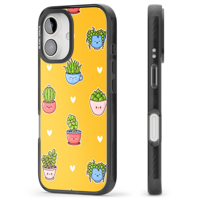 iPhone 16 Pro Max Plant Faces Kawaii Pattern Black Impact Phone Case