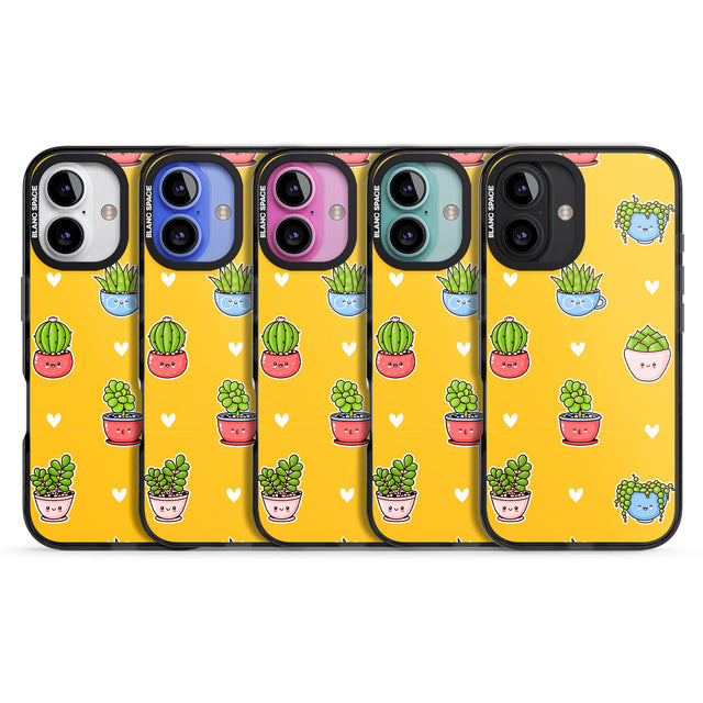 iPhone 16 Pro Max Plant Faces Kawaii Pattern Black Impact Phone Case